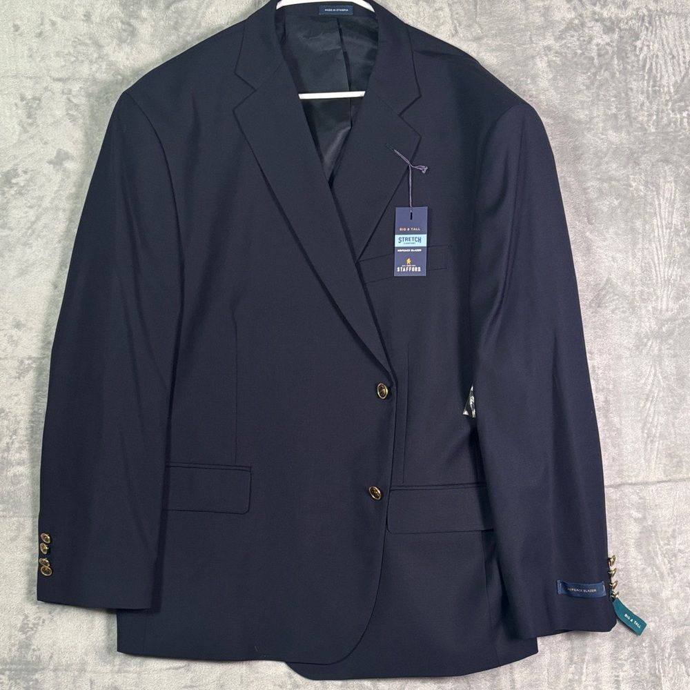 NWT New Stanford Navy Hopsack Classic Blazer Sports Coat Jacket Size 52 Short